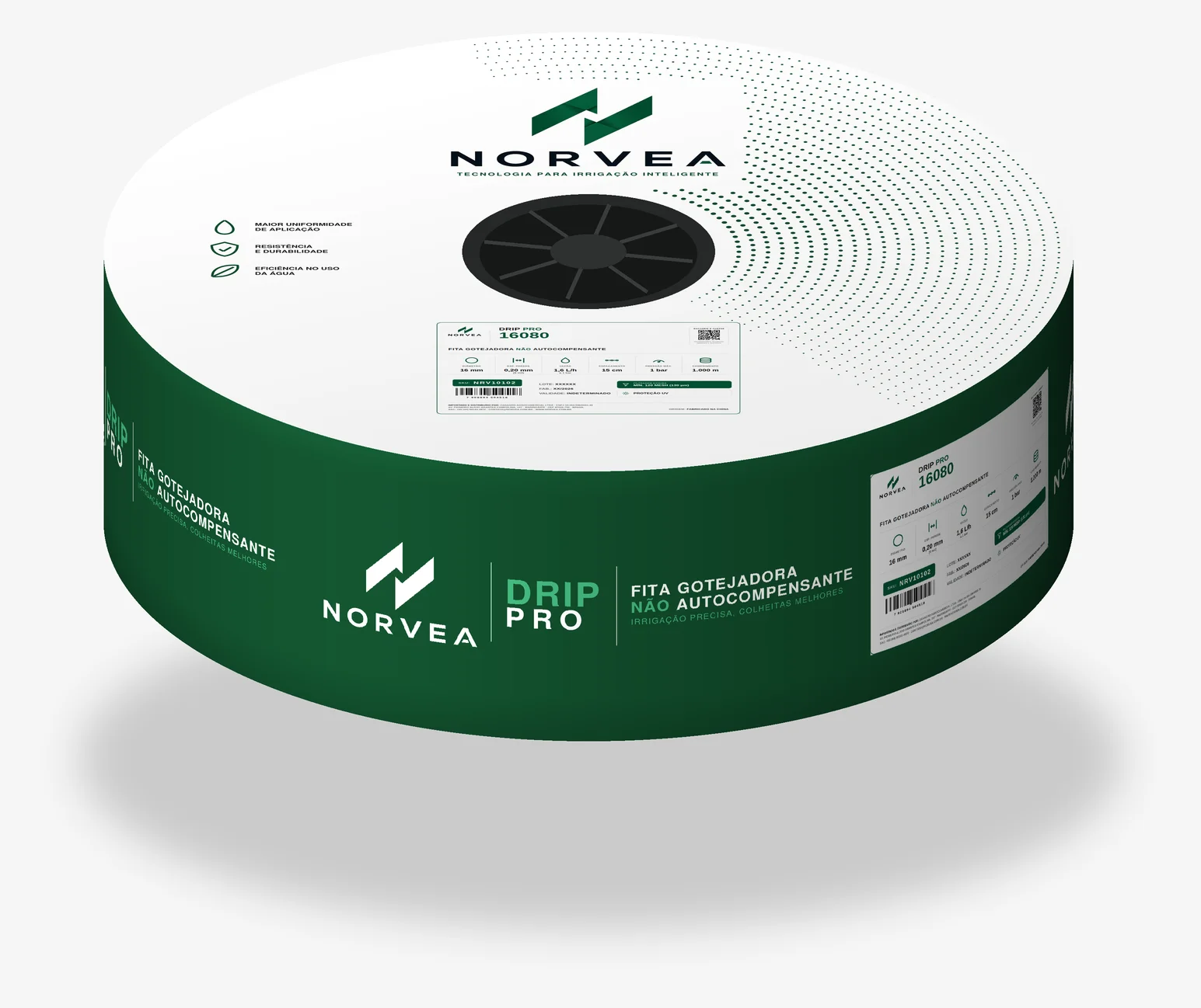 Representação digital da bobina NORVEA DRIP PRO 16080 — fita gotejadora não autocompensante